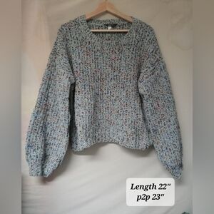 Supplies Blue Pink Crew Neck Sweater with Chunky Knit Cropped